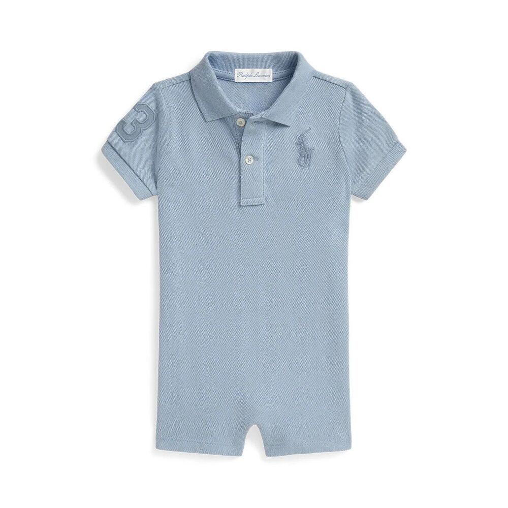 NWT RALPH LAUREN Baby boys romper 12 MOS Mesh Big Pony Polo Shortall